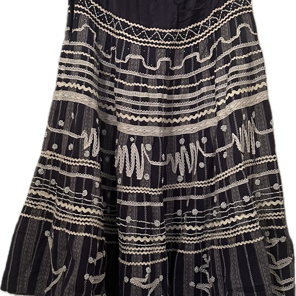 Vintage Armand Ventilo  Navy and White Ribbon and Bead Embellished Skirt -